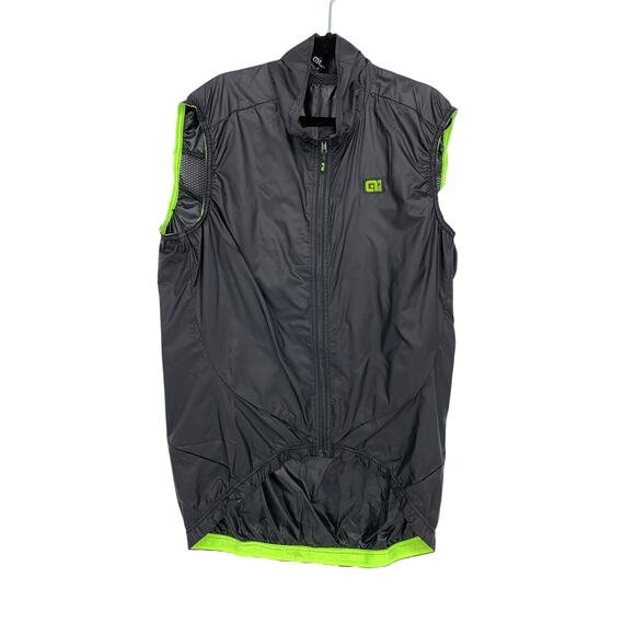 Ale Cycling Packable Lightweight Wind Vest Mens Size Small Black Yellow Full Zip